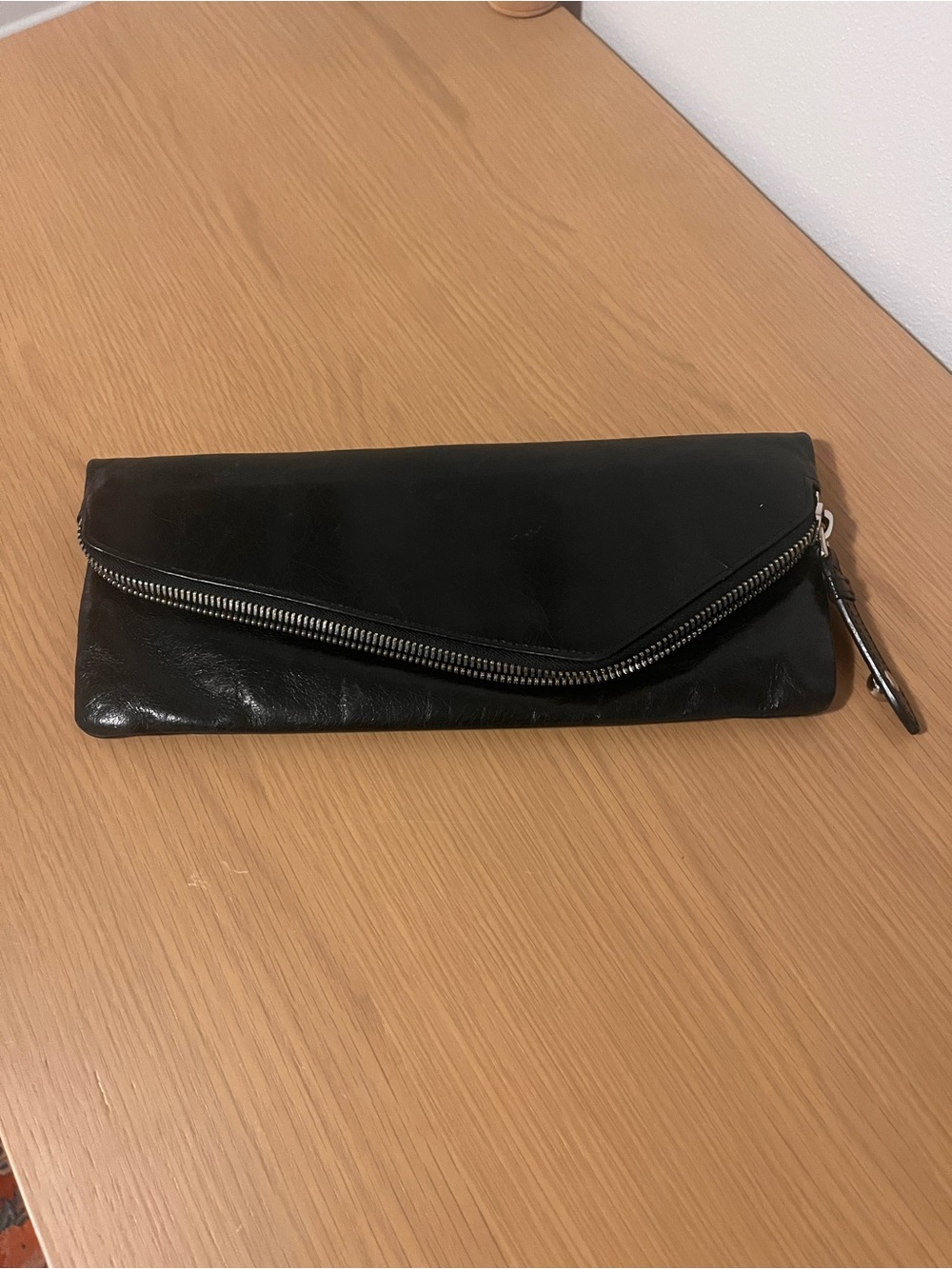 HOBO Black Leather Zip Clutch Purse Long Wallet Money Bag Floral Interior